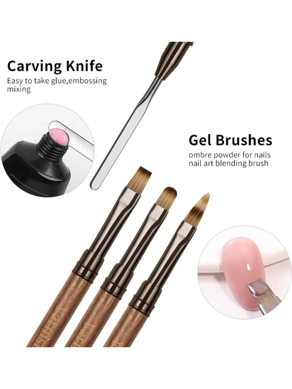 9Pcs Professional Nail Art Brushes Set - Sandalwood Handle, Gel Polish & Dotting